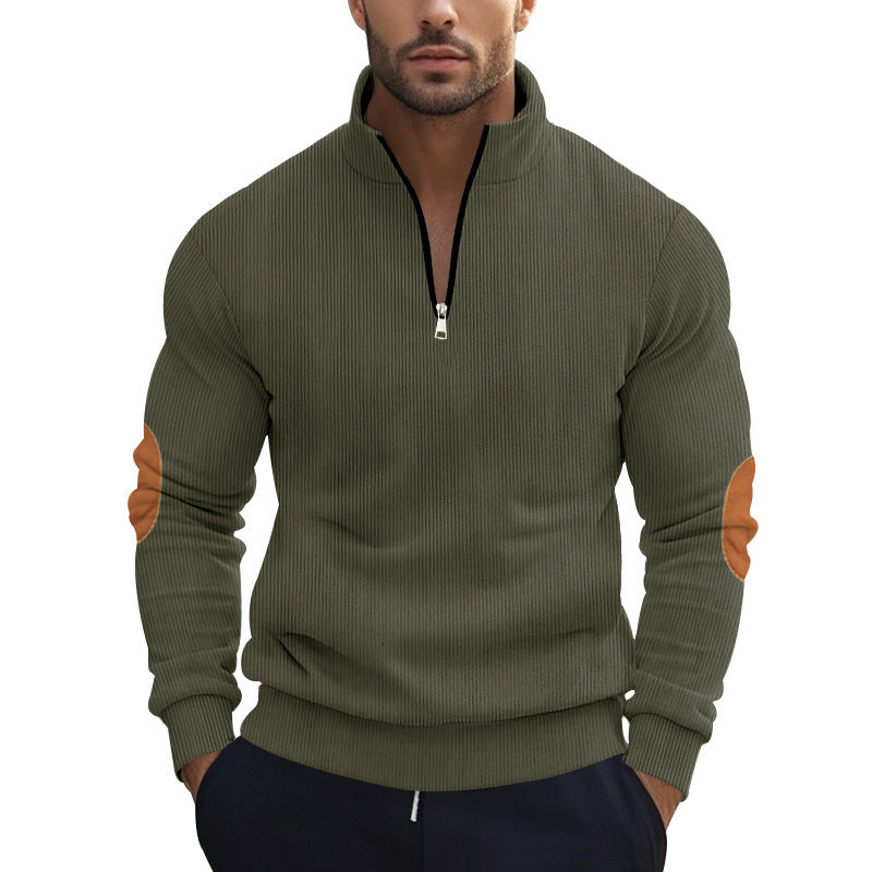 Herren Strickpullover mit modernem Reißverschluss und eleganten Ellbogenpatches Drune
