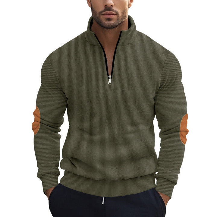 Herren Strickpullover mit modernem Reißverschluss und eleganten Ellbogenpatches Drune