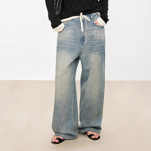 Damen moderne, weite Jeans mit hohem Bund Drune