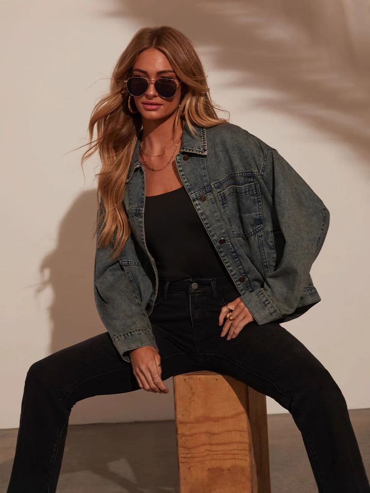 Damen Oversized Denim-Jacke im lässigen Schnitt mit praktischen Taschen Drune
