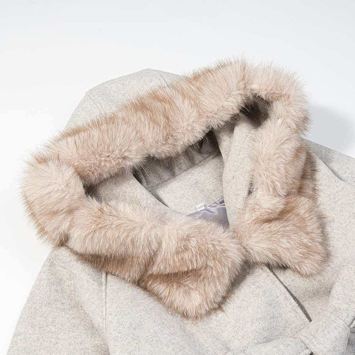 Damen Stilvolle Wolljacke mit abnehmbarer Kapuze und Teddyfutter Drune