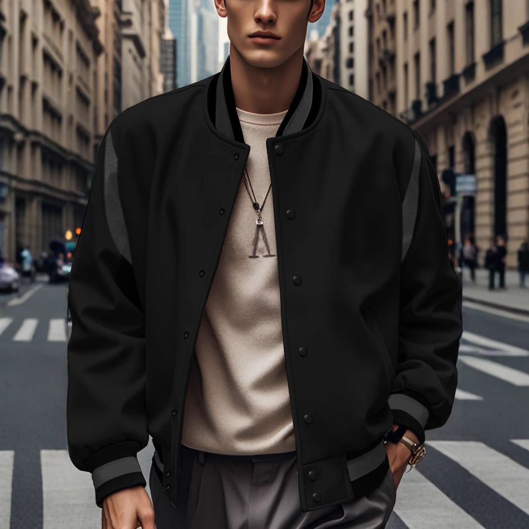 Herren Sportliche Collegejacke mit kontrastrierenden Ärmeln und Knopfdetails Drune