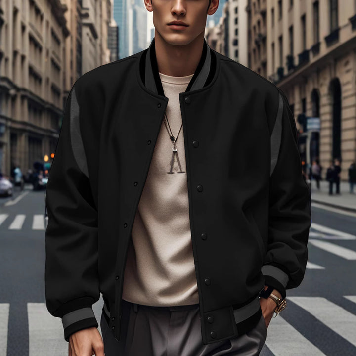 Herren Sportliche Collegejacke mit kontrastrierenden Ärmeln und Knopfdetails Drune