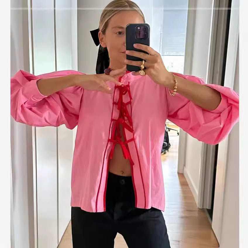Damen Verspielte Bluse mit Rüschendetails und Kordelzug Drune