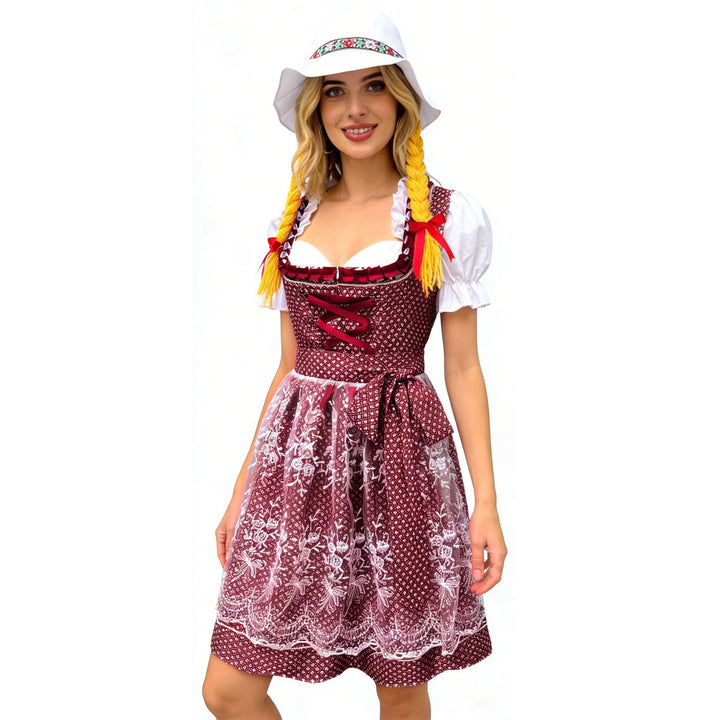 Damen nan traditionelles Dirndl mit Spitzen-Schürze und Herzausschnitt Drune