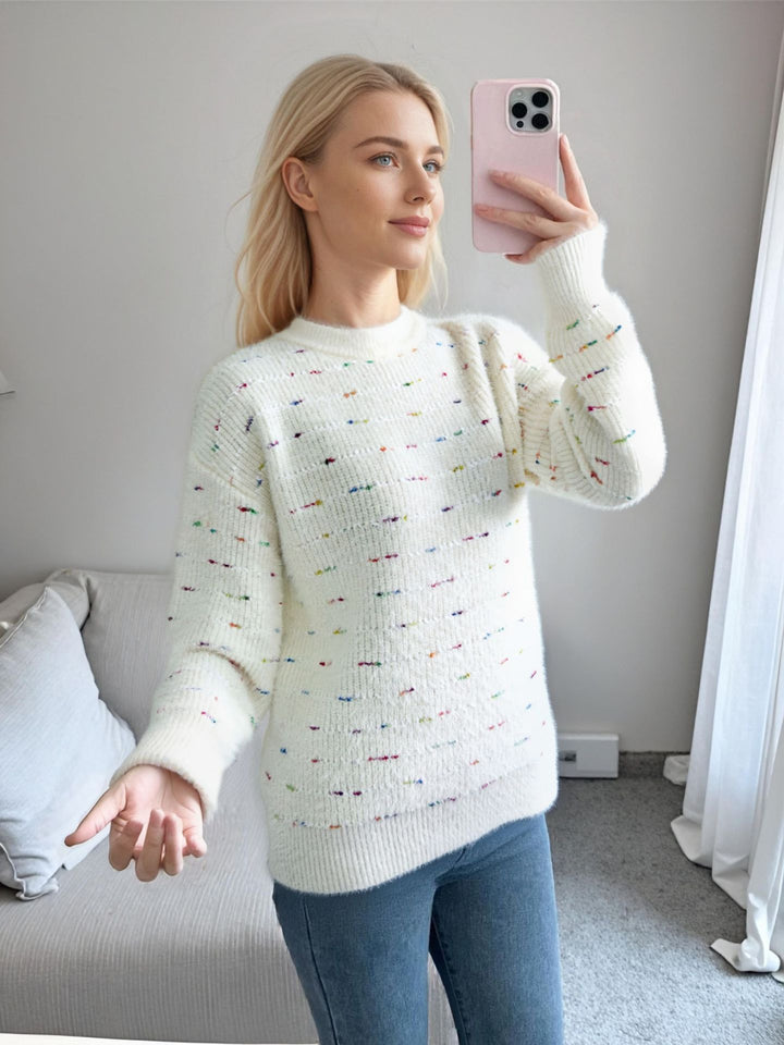 Damen Bequemer Strickpullover mit buntem Punktdesign Drune