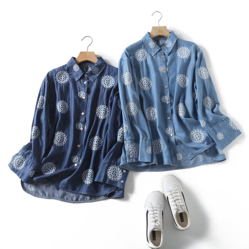 Damen Bluse mit floralem Stickdesign Drune