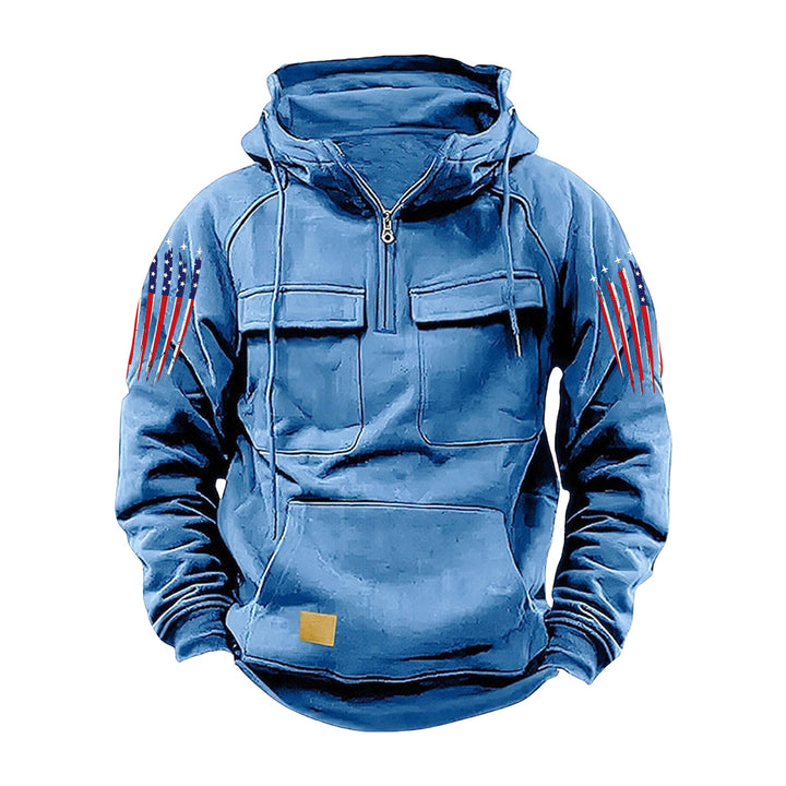 Herren nan Kapuzenpullover mit Halbzip, Cargo-Brusttaschen und Kängurutasche Drune