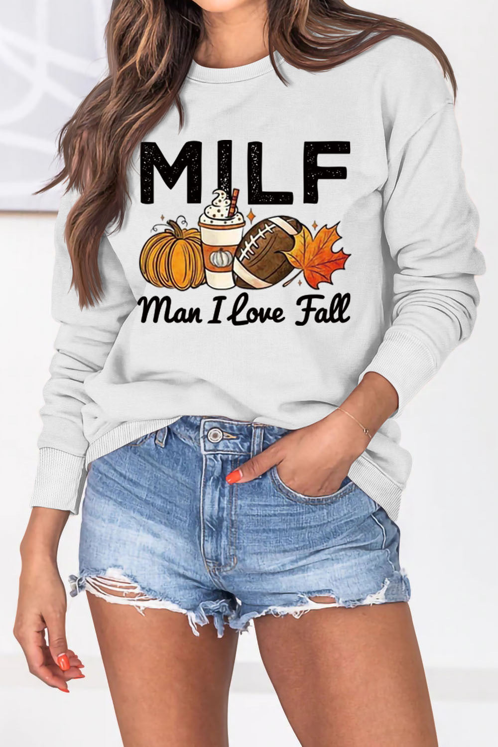 Damen Sweatshirt mit herbstlichem Essenzen-Motiv und inspirierendem Schriftzug Drune