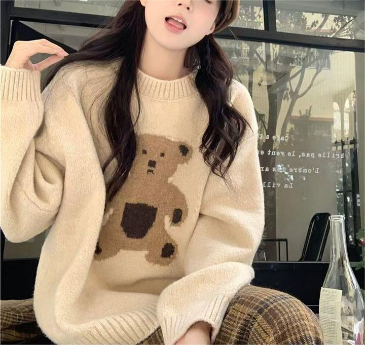 Damen Strickpullover mit bärigem Motiv Drune