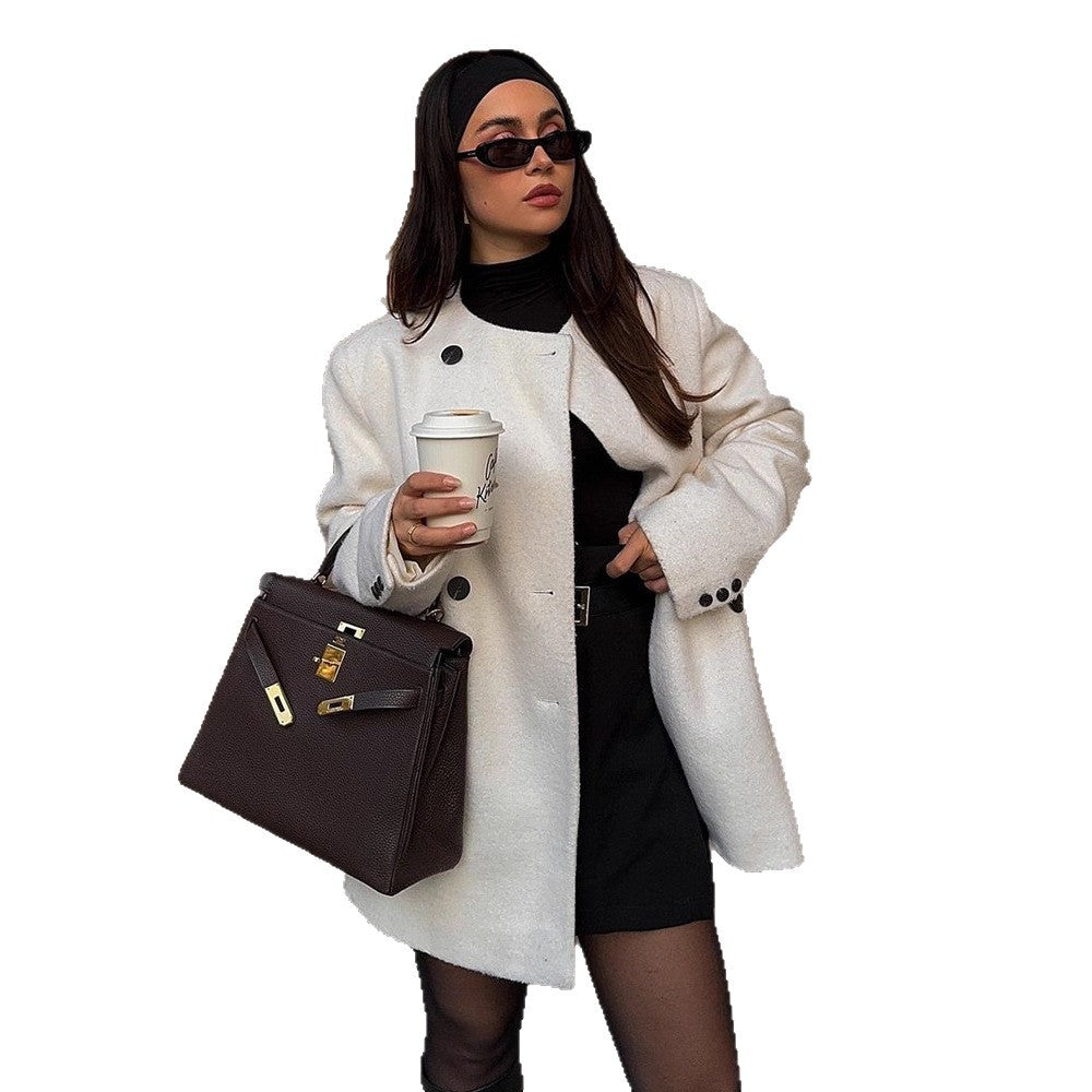 Damen elegante Oversized-Wolljacke mit Knopfdetails Drune