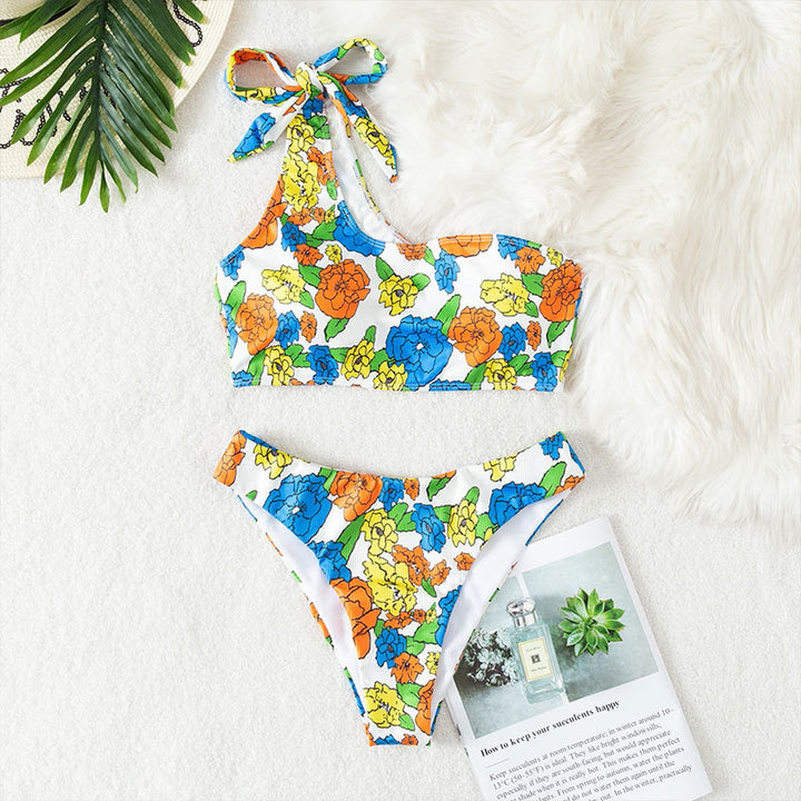 Damen Einseitiger Bikini mit floralem Design Drune