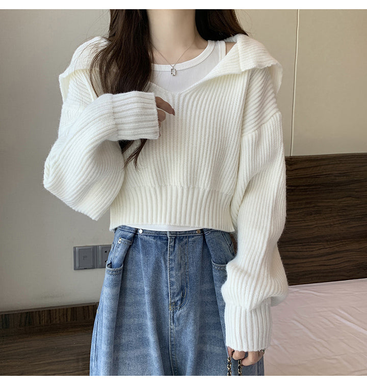 Damen kuscheliger V-Pullover mit Kapuze und Oversized-Schnitt Drune