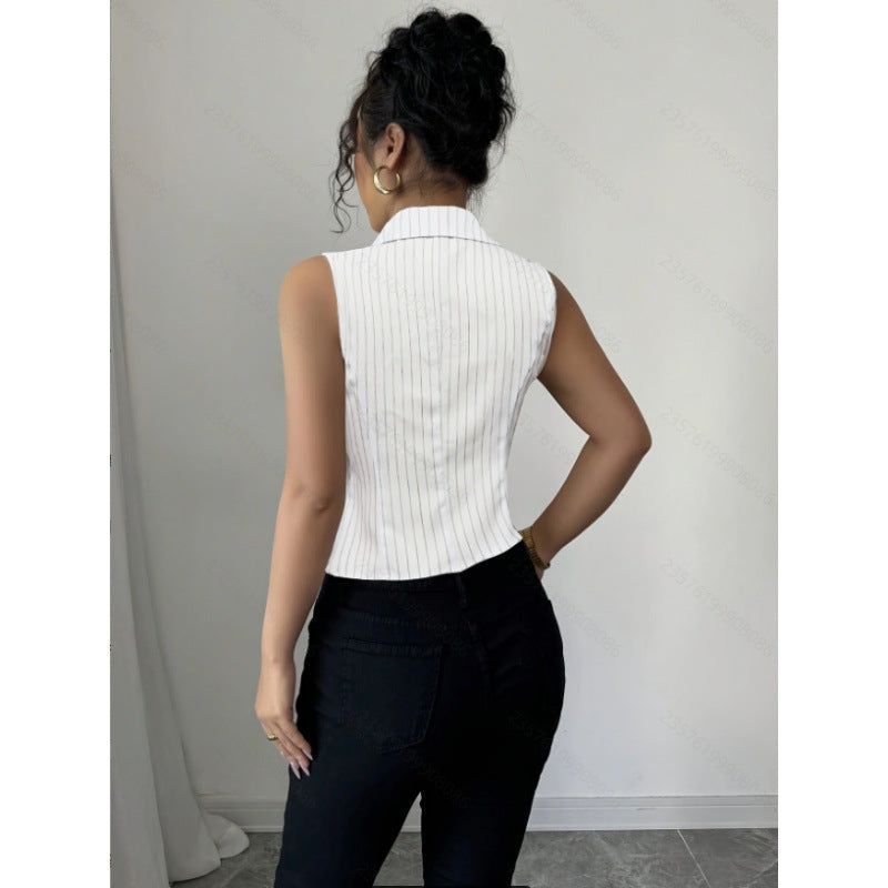 Damen Hemdbluse mit schmalen Streifen und Knopfleiste Drune