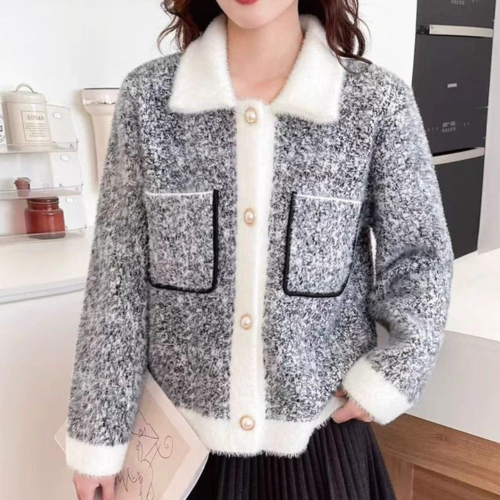 Damen kuschelige Jacke mit kontrastierenden Taschen Drune