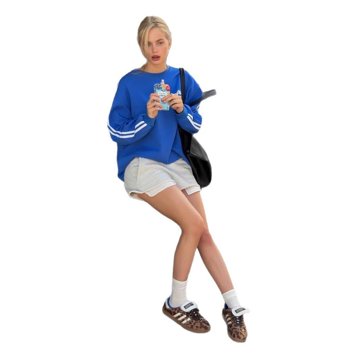 Damen lässiger Sweatshirt mit sportlichen Streifen Drune