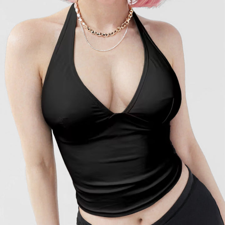 Damen Top mit tiefem V-Ausschnitt und figurbetontem Schnitt Drune