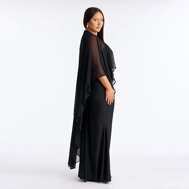 Damen Glamouröses Abendkleid mit fließendem Chiffonüberwurf und figurbetonter Silhouette Drune