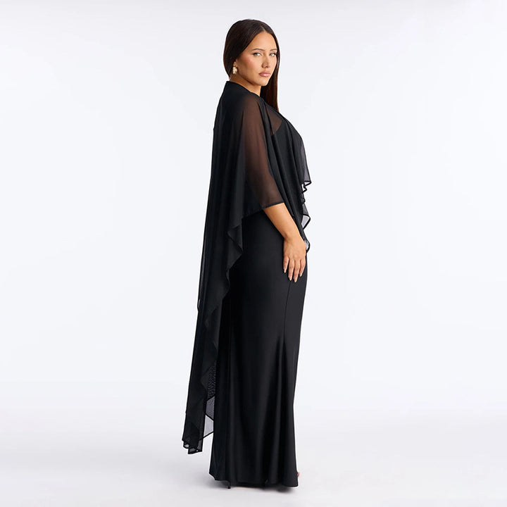 Damen Glamouröses Abendkleid mit fließendem Chiffonüberwurf und figurbetonter Silhouette Drune