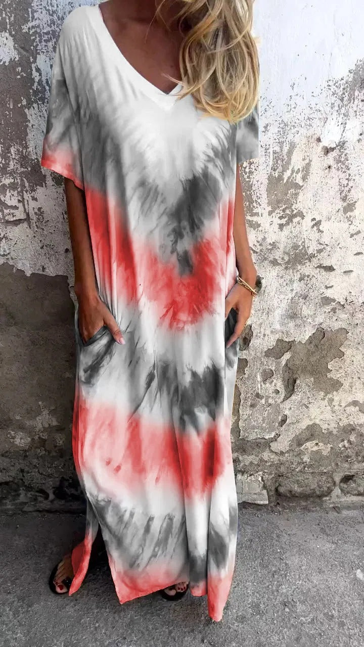 Damen Maxikleid mit lässigem V-Ausschnitt und praktischen Taschen Drune