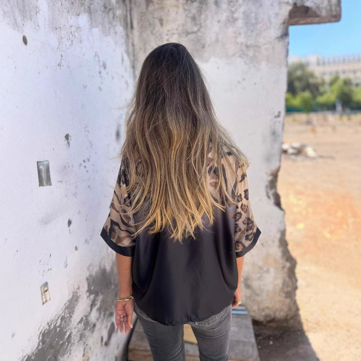 Damen elegante Seidenbluse mit zeitgemäßem Leo-Muster Drune