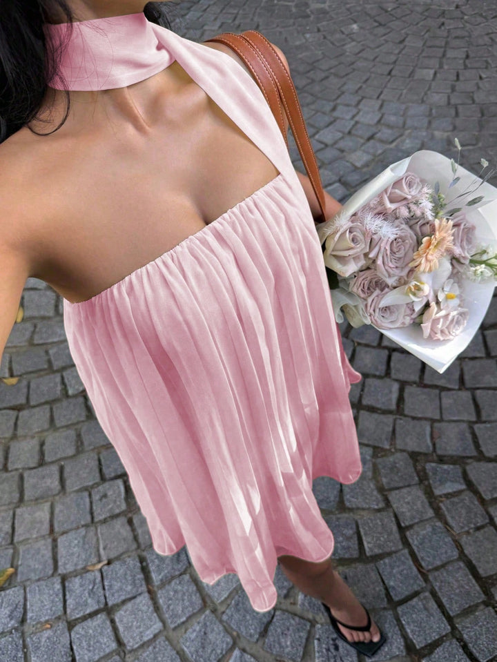 Damen kurzes Sommerkleid mit elegantem Bindegürtel und fließendem Design Drune