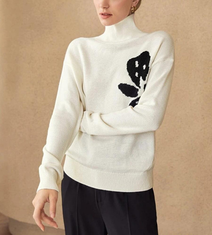 Damen Rollkragenpullover mit floralem Design Drune