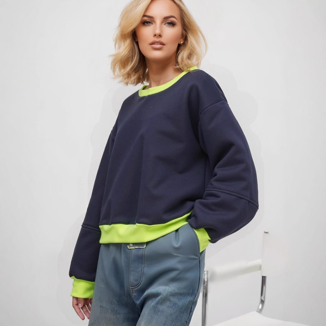 Damen lässiger Sweatshirt mit kontrastierenden Bündchen und modernem Schnitt Drune
