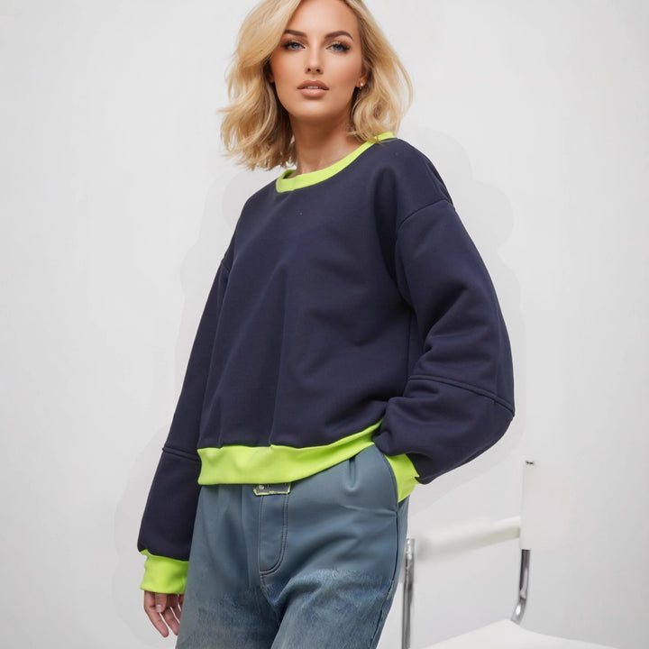 Damen lässiger Sweatshirt mit kontrastierenden Bündchen und modernem Schnitt Drune
