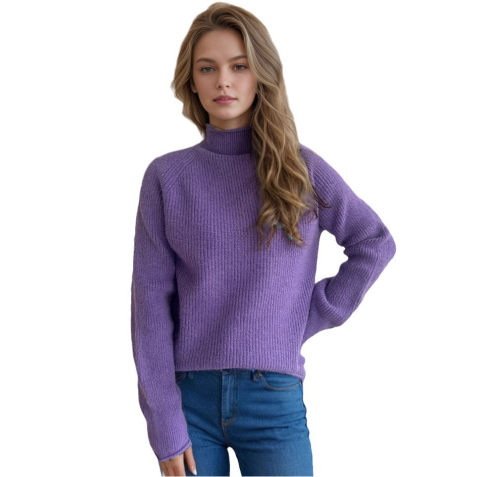 Damen Pullover mit hohem Kragen und strukturiertem Strickmuster Drune