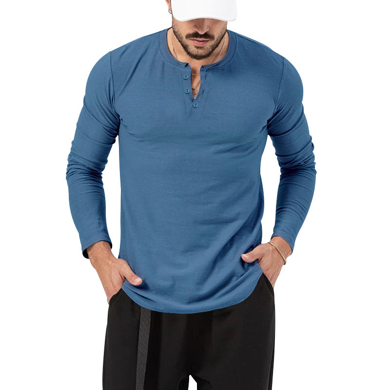 Herren Langarm-Henley-Shirt mit hochwertiger Baumwollmischung und modischen Knopfdetails Drune