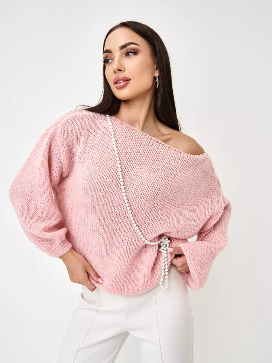 Damen lässiger Oversize-Pullover mit ballonförmigen Ärmeln und strukturiertem Maschenmuster Drune
