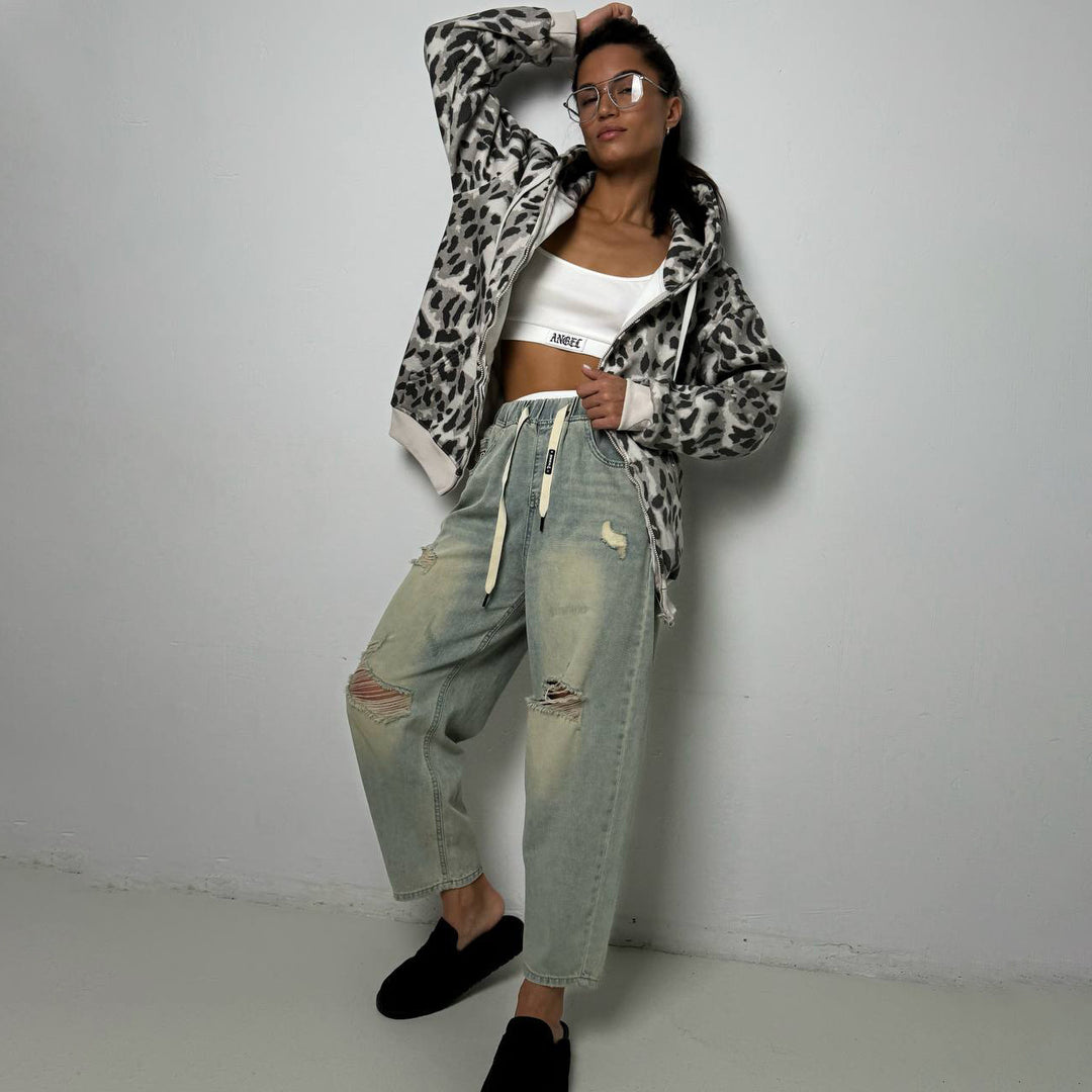 Damen Kapuzenjacke mit modernem Tierprint und praktischen Taschen Drune