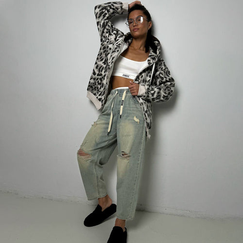 Damen Kapuzenjacke mit modernem Tierprint und praktischen Taschen Drune