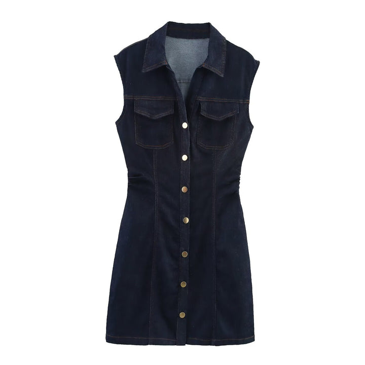 Damen Jeanskleid mit tailliertem Schnitt und praktischen Taschen Drune