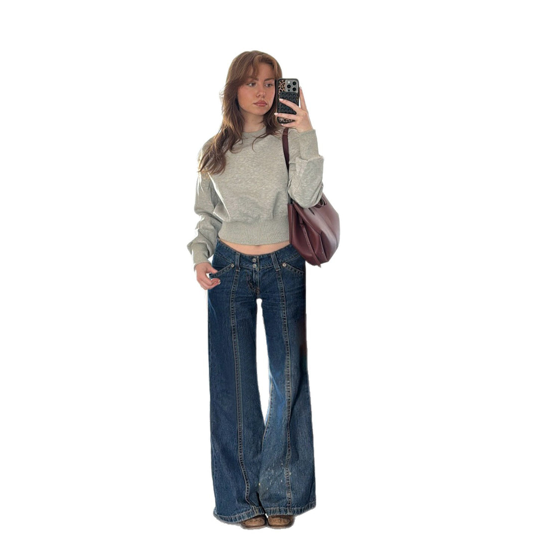 Damen weite Jeans mit hohem Bund und modernem Schnitt Drune