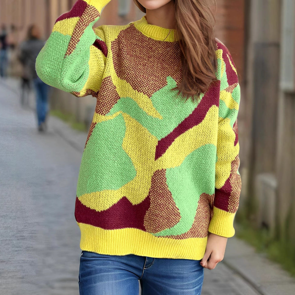 Damen gemütlicher Strickpullover mit modernem Farbblockdesign Drune
