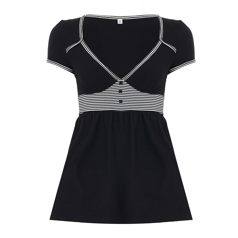 Damen Freizeidkleid mit kontrastierenden Liniendetails und schwingendem Rock Drune