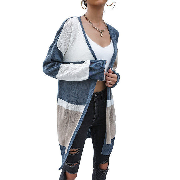 Damen gestreifter Strickcardigan mit offenem Schnitt und lässigen Ärmeln Drune