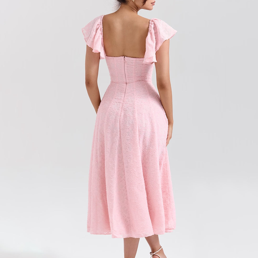 Damen Off-Shoulder Midikleid mit Rüschendetails und figurbetontem Schnitt Drune