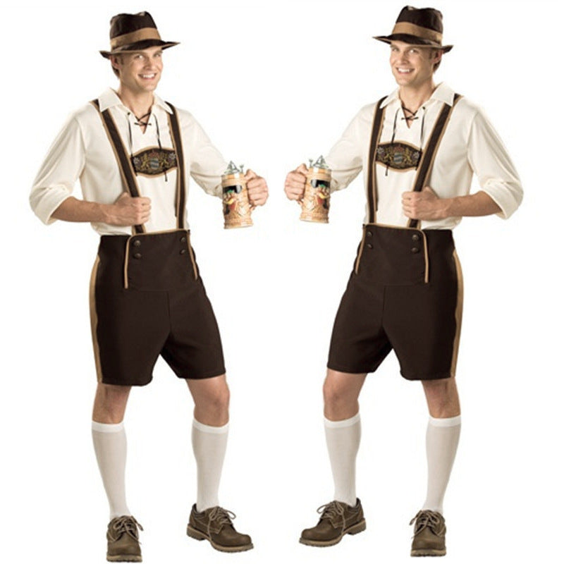 Herren nan Oktoberfest Trachtenkurzhose mit verstellbaren Trägern und bestickter Brustpasse Drune