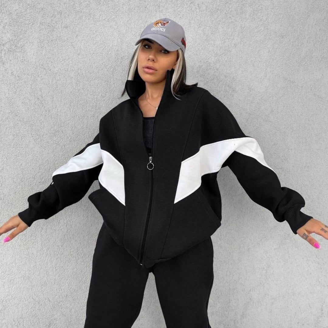 Damen nan athletisches Trainingsset mit Ring-Zipper, eingesetzten Taschen und kontrastierenden Arm-Panels Drune