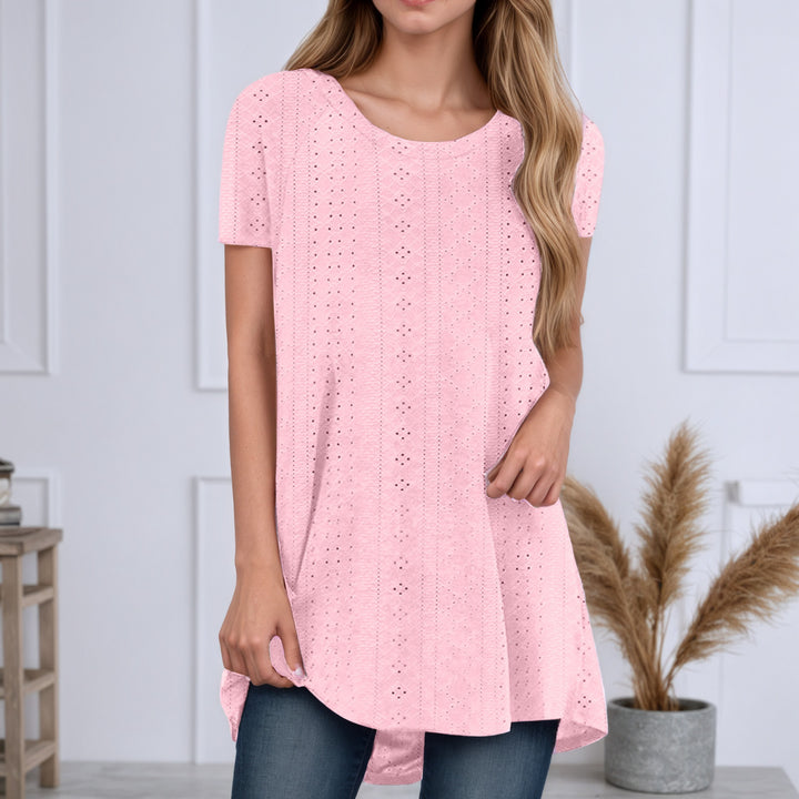 Damen nan locker geschnittene Broderie-Anglaise Tunika mit Rundhalsausschnitt, seitlichen Schlitzen und abgerundetem Saum Drune