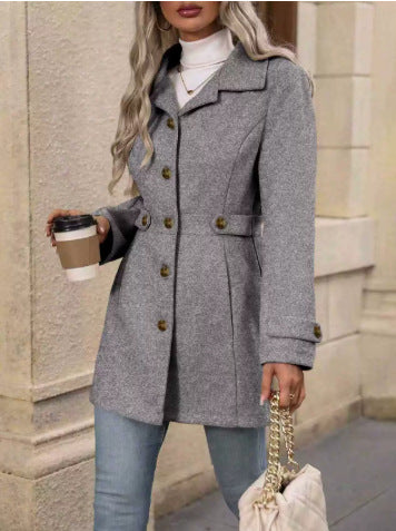 Damen eleganter Trenchcoat mit tailliertem Schnitt und Knopfdetails Drune
