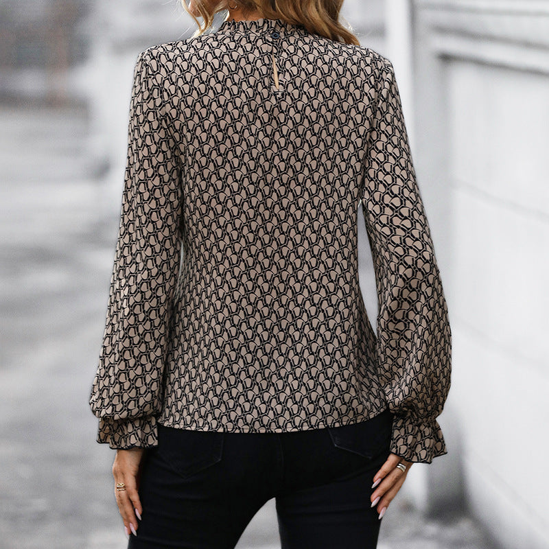 Damen elegante Bluse mit modernem Knotendesign und voluminösen Ärmeln Drune