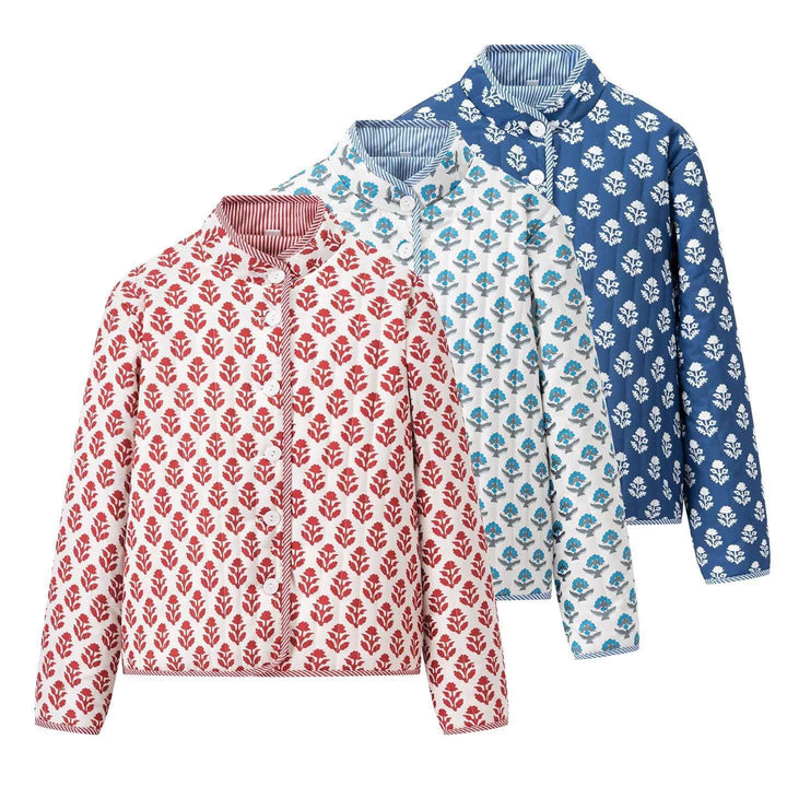 Damen gesteppte Blousonjacke mit floralem Muster und praktischen Knöpfen Drune