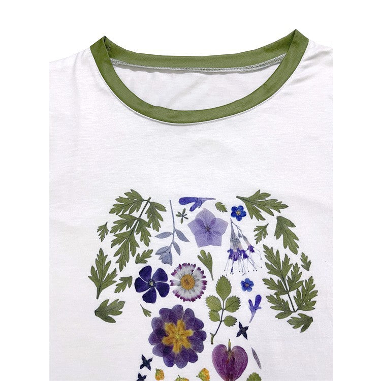 Drune | Floral Rundhalsausschnitt T-Shirt