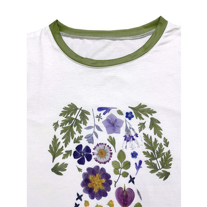 Drune | Floral Rundhalsausschnitt T-Shirt