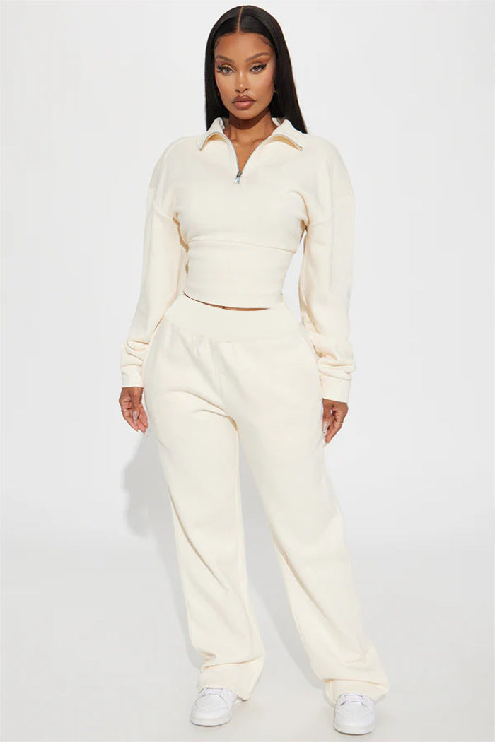 Damen lässiges Oversized Freizeit-Set mit cropped Pullover und weit geschnittenen Hosen Drune