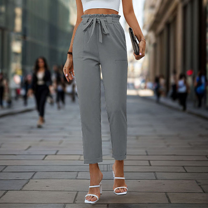 Damen elegante Chino-Hose mit hohem Bund und Taillenzug Drune